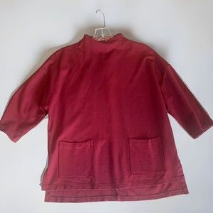 Bobeau Maroon Long Sleeve Mock Turtleneck Zip Back Shirt With Pockets Sz Small